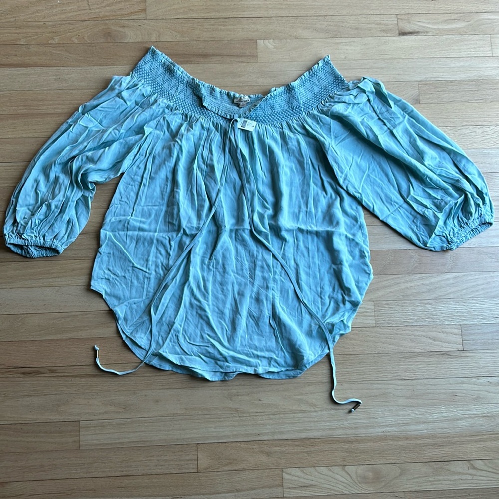 NWT Anthropologie Holding Horses blue Rosario Off Shoulder Open Arm Blouse XL